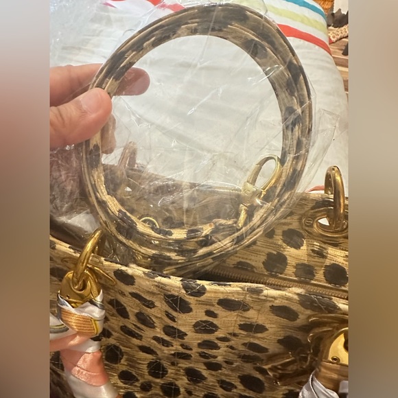 Christian Dior (vintage) Leopard Small Lady Dior 2-way Handbag Rattan Handles - Picture 6 of 11